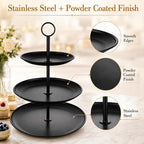 YOUNTHYE Black Cupcake Stand 3 Tier, Stainless Steel Tiered Dessert Stand for Wedding, Birthday, Tea Party, Holiday Dessert Table, Serving Tray for Cupcakes, Cookies, Macarons and Fruit - Image 5