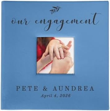 Personalized Engagement Photo Album, Holds 200 4" x 6" Photos, Engraved Our Engagement Leatherette Picture Album, Engagement Gifts For Couples, Blue by GiftsForYouNow