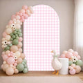 Silly Goose Arch Backdrop Cover Plaids Gingham Stretchy Spandex Arch Stand Cover for Girl Boy 1st Birthday Party Easter Baby Shower Decoration (7.2FT,Pink) by HISDH