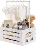Yerliker Wooden Baby Shower Crate Closet Baby Shower Gifts Basket Storage Crate Hamper with Handle Personalized Basket for Newborn Boys Girls Pregnancy Gifts(White,Cloudy, Rainbow) by Yerliker