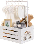 Yerliker Wooden Baby Shower Crate Closet Baby Shower Gifts Basket Storage Crate Hamper with Handle Personalized Basket for Newborn Boys Girls Pregnancy Gifts(White,Cloudy, Rainbow) by Yerliker