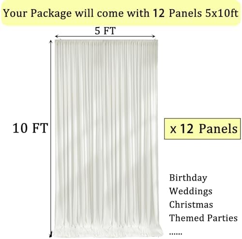 60ftx10ft Wrinkle Free Ivory Backdrop Curtains for Parties, Silky Polyester Photo Backdrop Drapes 12 Panels 5x10ft Back Drop Cloth for Wedding Birthday Baby Shower Photography Background - Image 6