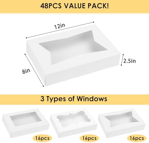Moretoes 48pcs Cookie Boxes with 3 Style Window, 12x8x2.5In Bakery Boxes - Image 2