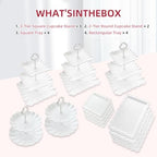 13PCS Cupcake Stand Set, 2-Tier Round & 3-Tier Square Trays, 4 Small Square + 4 Rectangle Platters, Tiered Dessert Display for Candy Cookies Cake Pops, Wedding Baby Shower Birthday Party Decorations - Image 7