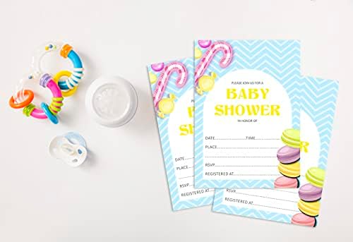 Pack of 30, Boy/Girl Baby Shower Party Collection, Baby Shower Invitation Cards, Fill in the Blank Invites WIth Envelopes, Candy Theme Party Supplies - Image 4