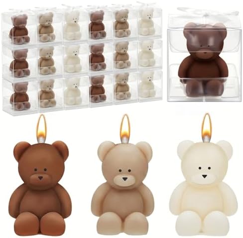 50 Pcs Bear Candles Baby Shower Favors,Light Brown, Brown, White by Dansib