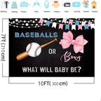 MEHOFOND 10x7ft Baseballs or Bows Gender Reveal Backdrop for Black Boy or Girl What Will Baby Be Decorations Banner Pink Bows Gender Reveal Baby Shower Photography Background Cake Table Supplies - Image 4