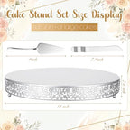 Wenqik 18 Inch Silver Cake Stand Set Metal Round Cupcake Dessert Stand with Cake Cutting, Flower Spatula Wedding Cupcake Pastry Display Candy Holder Display for Wedding Party Birthday Baby Shower - Image 2