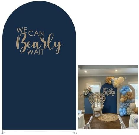 Dark Blue Arch Backdrop Stand Covers for Baby Shower Parties We Can Bearly Wait Theme Arched Fabric Cover Kids Birthday Party Favors Decor Banner (4.6x8FT) by KONPON