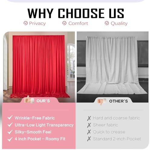gogoparti 50x12ft Red Backdrop Curtain for Wedding Parties, 10 Panels (5x12 ft Each) Wrinkle-Free Dackdrop Curtains, Silky Draping Fabric for Birthday Party, Baby Shower, Photo Background - Image 3
