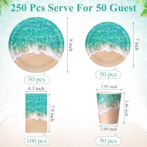 Funnymoom 250 Pcs Beach Ocean Waves Paper Plates Napkins and Cups Serves 50 - Image 3