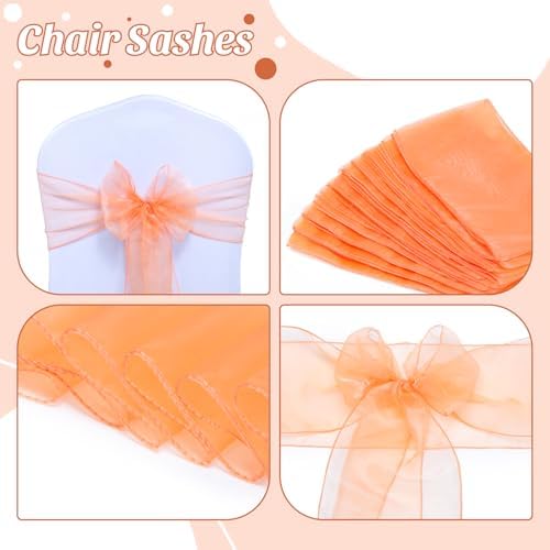 MDS Pack of 300 Organza Chair Sashes for Wedding & Event Décor – Peach - Image 4