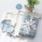 LifeTree Knit Baby Blanket & Hat, 100% Cotton Soft Swaddle & Receiving Blanket for Toddler, Lightweight & Breathable Newborn Blanket Unisex for Crib, Stroller, 31X40 Inches, Shower Registry Gift, Blue - Image 7