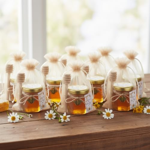 Adabocute Honey Pot, Mini Honey Jars w/Dippers, Glass Jars 1.5oz 60 Pack - Image 5