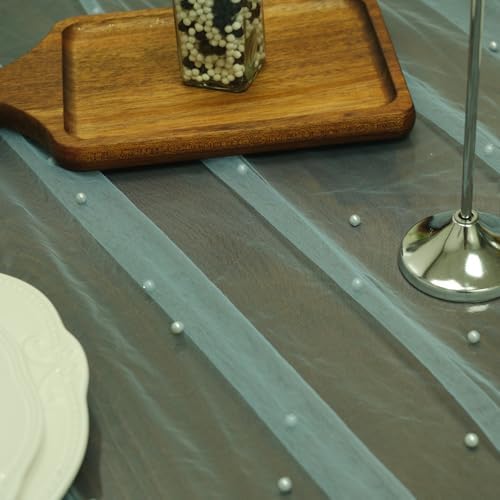 Set Of 6 Pearl Table Runner 10ft, 29 X 120 Inch Light Blue Tulle Table Cover, Pearl Sheer Table Runner For Wedding Party Baby Shower Birthday Home Decor - Image 4