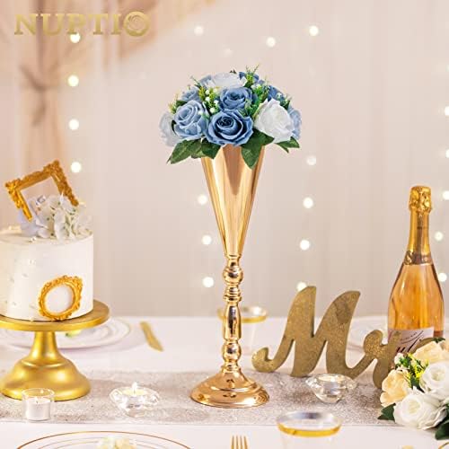 NUPTIO Flower Balls Wedding Table Centerpieces, Dusty Blue & White Roses - Image 2
