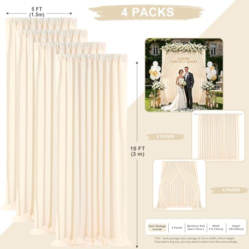 Beige Backdrop Curtains 20ftx10ft Wedding Polyester Photo Drapes - Image 3