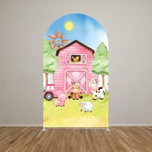 Spandex Arch Backdrop Covers 5x3ft(HxW) for Pink Barn Farm Birthday Party Decorations Double-Sided Chiara Arched Stand Fabric Cover Kids Baby Shower Parties Tablecloth Props - Image 2