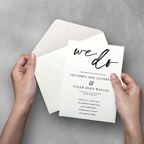 Canopy Street Personalized We Do Invitations / 25 Custom Modern Wedding Invites With White Envelopes / 5" x 7" Flat Simple Black And White Engagement Party Invitation/Made In The USA - Image 4