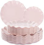 LIYH 24 Pcs Pink Plastic Plates Reusable, Pink Scalloped Plates Durable and Dishwasher Safe, Light Weight Daisy Wavy Plate Parties, Birthday, Picnics, BPA Free(12Guests) by LIYHLoveinyourheart