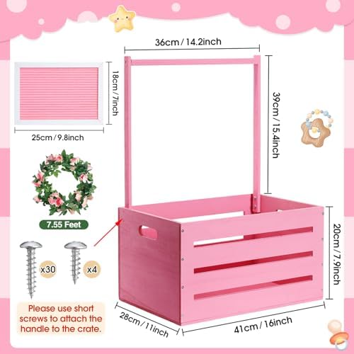 Barydat Wooden Baby Shower Crate Closet Baskets for Baby Shower, Pink - Image 2