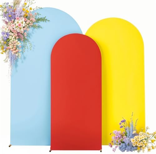 Red Yellow Blue Arch Backdrop Cover Set of 3 Wedding Arch Covers Stretchy Backdrop 4FT 5FT 6FT Decorations Baby Shower Bridal Shower Photo Birthday Party Arch Stand Cover Spandex - Image 4