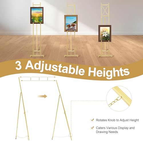 Feifeiya 1 Pcs Gold Floor Easel Stand 53 in, Square Metal - Image 4