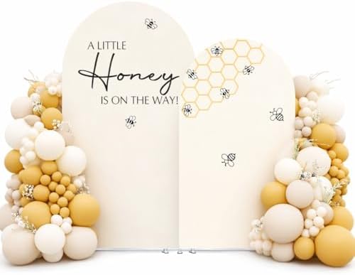 Set of 2 Arch Backdrop Cover A Little Honey is on The Way Baby Shower 2PCS Spandex Arch Stand Covers Bee Theme Birthday Party Decorations (6ft & 5ft,Cream) by afoloa