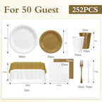 White and Gold Plastic Plates Napkins Party Supplies for Birthday,Wedding - Image 3
