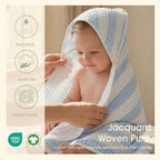 Organic Muslin Hooded Baby Bath Towel 4pc for Newborn - Blue Stripe - Image 3