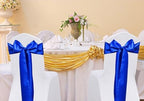 Pack of 50 Satin Royal Blue Chair Sashes Bows 7 X 108 Inch Universal Gold Chair Ribbons for Wedding Ceremony Party Banquet Event Chair Decorations - Royal Blue Chair Sashes 50 Pack - Image 2