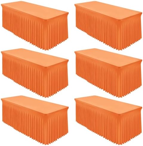 Shillance 6 Packs Orange Spandex Tableclothes for 8 Foot Rectangle Table, Spandex Table Covers 8FT Stretch Table Skirts Rectangle Wrinkle Free Fitted Tablecover for Event, Wedding, Banquet & Parties by Shillance