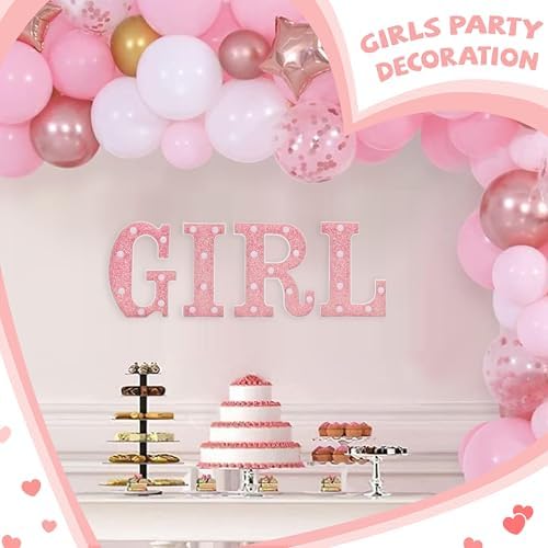 Pink Glitter GIRL Letters for Baby Shower Decorations - Girl Theme LED Light Up Letters, Battery Powered Party Centerpieces for Tables, Wall & Room Decor - Image 4