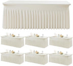 Spandex Tablecloth 8FT Rectangle Table Cover 8 Pack Ivory Wrinkle-Free by Outpain
