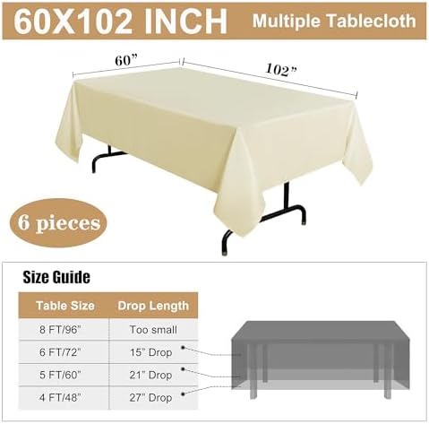 sancua 6 Pack Beige Tablecloths 60x102 Inch for 6 Feet Rectangle Tables - Image 7