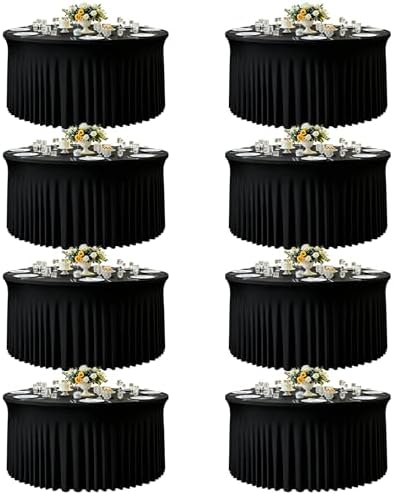 GALLETY 8 Pack Black Table Cloth for 5FT Round Tables, Fitted Spandex 120 inch Round Tablecloth, Wrinkle Free Black Table Skirt for Receptions Birthday Holiday Dinner Banquet Juneteenth Decorations by Creativepartyuniquedecorat