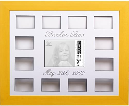 Creative Picture Frames Custom Calligraphy 12 Month Timeline Newborn Collage 18 By 22-Inch Picture Frame With White Mat And Wall Hangers, Candy Wash Yellow by CreativePictureFrames
