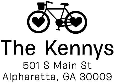Personalized Bicycle Heart Return Address Stamp, Self Inking Name Stamp - Image 3