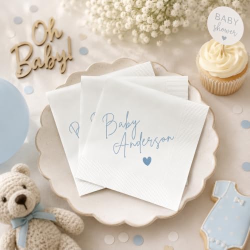 Personalized Baby Shower Napkins, Luncheon or Dinner Napkins, Custom Name Party Decor, Gifts Decorations for Baby Boy Girl, Gender Reveal Party Supplies #1 - Image 3