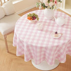 Laolitou Pink Gingham Table Cloth Round Tables Buffalo Plaid Checkered Tablecloth Cotton Linen Farmhouse Tablecloths Washable Wrinkle Free for Baby Shower Picnic Kitchen, 60", 2-4 Seats by Laolitou