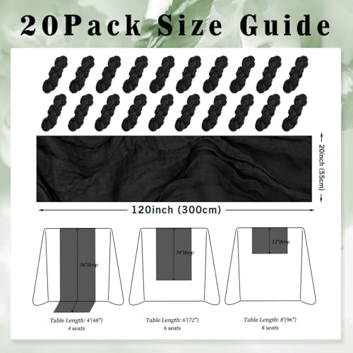10FT 20 Pack Black Cheesecloth Table Runner 20 x 120 Inch Long Boho Fabric Rustic Cheese Cloth Table Runner for Wedding Bridal Shower Baby Shower Gauze Sheer Birthday Party Table Decorations - Image 2