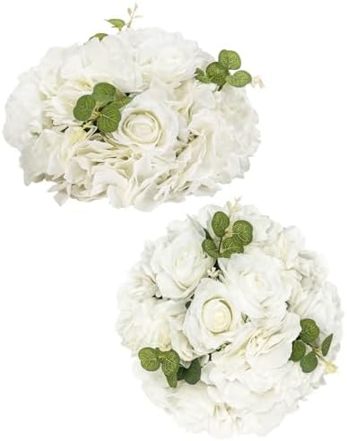 White Flowers Balls for Centerpieces: 11.8in Diam, Set of 2 by CreatedforWeddingsandHome