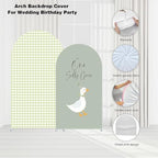 Set of 2 Arch Backdrop Covers One Silly Goose Baby Shower 2PCS Spandex Arch Stand Cover Plaids Girl Birthday Easter Party Banquets Decorations (7.2FT & 6FT,Green) - Image 5