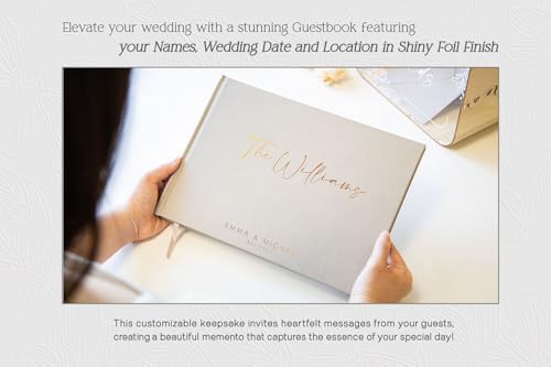 Personalized Foil Wedding Guest Book - 11.5 x 8.5 Custom Taupe Colored Guestbook with Customizable First Last Name Date Cover, Hardcover Photo Book for Sign in at Reception Baby Bridal Shower Party - Image 3