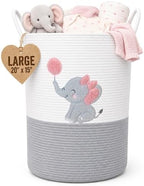 Elephant Baby Laundry Basket for Girl Nursery, Pink Rope Hamper, 20x15 in by KeminaBlankets