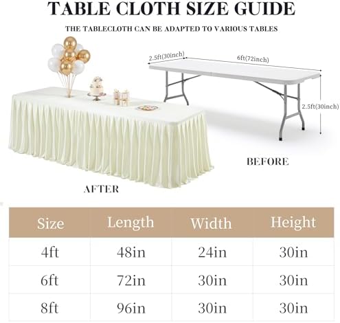 Wish Care Ivory Satin Table Clothes for 6 Foot Rectangle Tables - 6FT Wrinkle Resistant Glitter Rectangle Tablecloths, Party Table Covers for Wedding Banquet, Baby Shower, Birthday, Holiday Dinner - Image 4