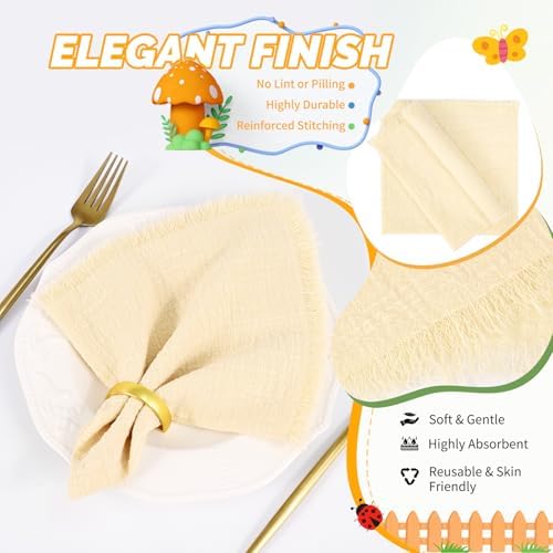 Showgeous 60 Pack Beige Cloth Napkins with Fringe, 16x16 inch 100% Cotton - Image 3