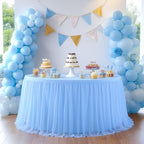 HB HBB MAGIC Baby Blue Tablecloth for Round Table 72 inch Stretchy Elastic Fitted Round Table Cloth Cover 120 inch, Tulle Table Cloth with Skirt Baby Shower Birthday Party Cake Tables Decorations - Image 7