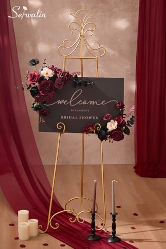Serwalin Burgundy Black Artificial Flowers, Silk Rose Flowers for Wedding - Image 3
