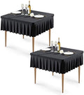 Wish Care 2 Pack Black Spandex Tablecloths for 34x34 Inch Square Tables, Stretch Fitted Table Clothes with Pleated Ruffle Skirt for 34” Table, Wrinkle Free and Elastic, for Party Kitchen Home Dining by WishCare